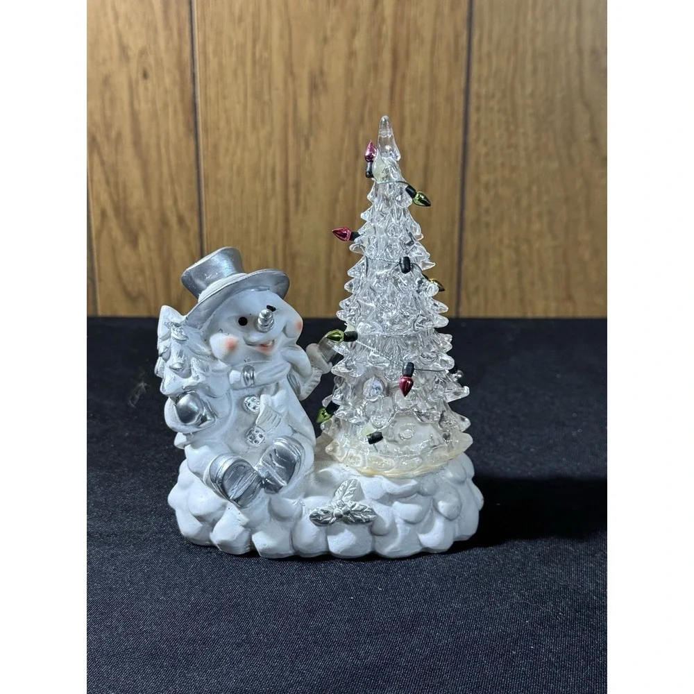 Acrylic Christmas Tree w/ Snowman - Lights Up & Music‎ Battery Operated
